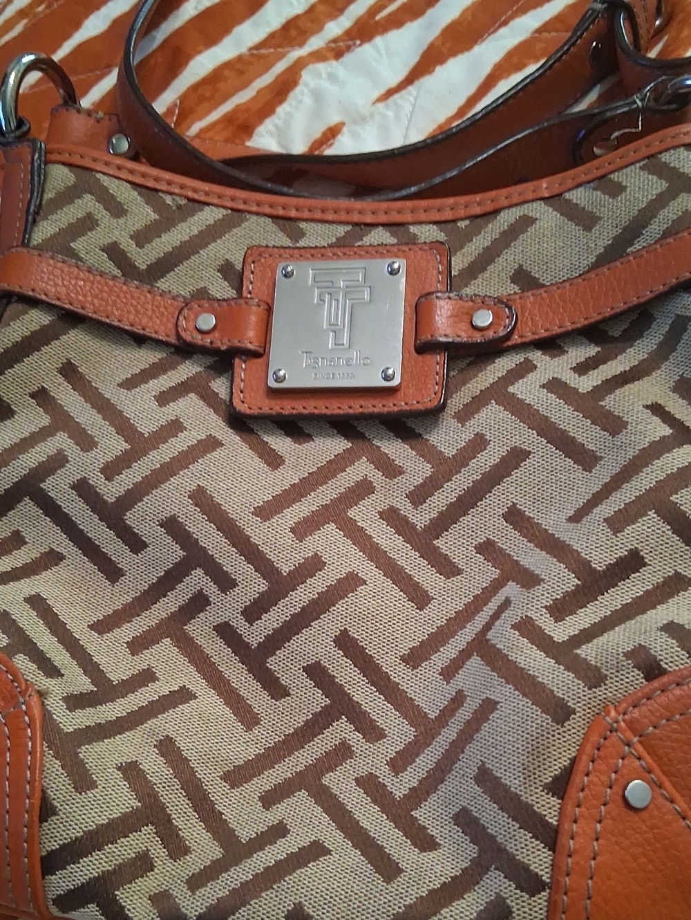 Tignanello Brown and Tan Patterned Crossbody Bag